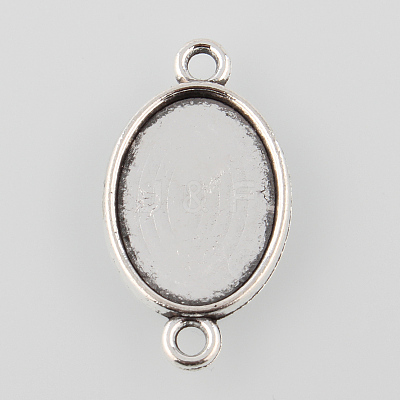 Antique Silver Tibetan Style Alloy Flat Oval Cabochon Connector Settings X-TIBE-M022-06AS-1
