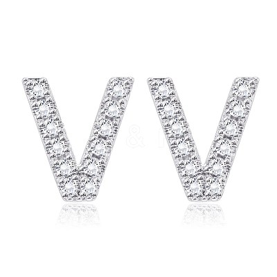 Brass Cubic Zirconia Stud Earrings EJEW-BB35118-V-1