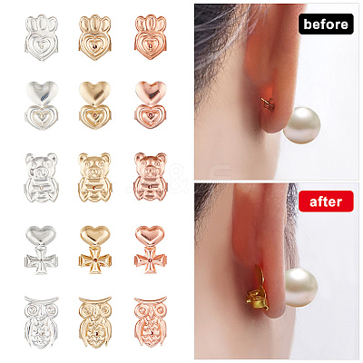 15 Pairs 15 Style Brass Friction Ear Nuts KK-AR0002-92-1