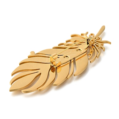 Feather 201 Stainless Steel Brooch for Women STAS-B076-08P-02-1
