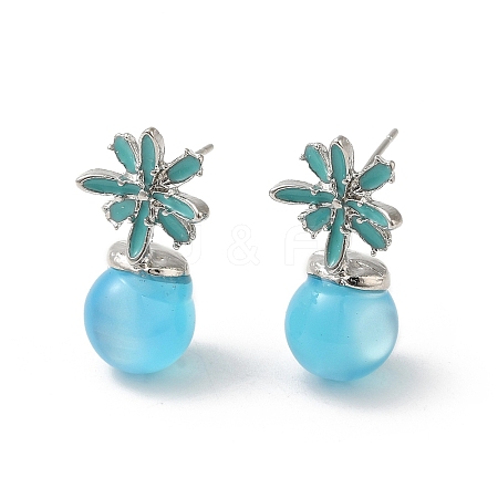 Flower Alloy Enamel & Resin Stud Earrings for Women EJEW-K282-04P-1