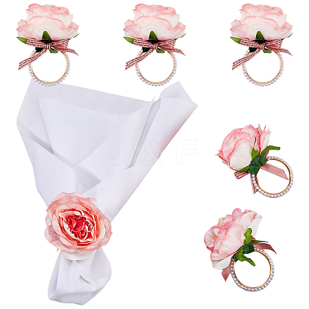 Artificial Rose Flower Cloth Napkin Rings AJEW-WH0314-75-1