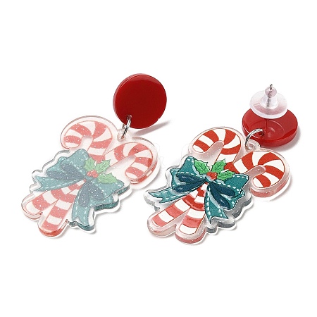 Christmas Acrylic Dangle Stud Earrings with 304 Stainless Steel Pin for Women LS-EJEW-D060-01A-1