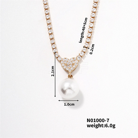 Elegant Pearl Pendant with Shiny Diamond Chain Necklace Jewelry for Women TF6886-7-1