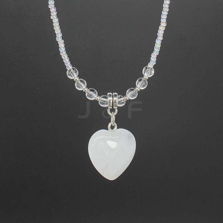 Natural Gemstone Heart Pendant Colorful Glass Seed Beads Beaded Necklaces for Women VA8487-3-1
