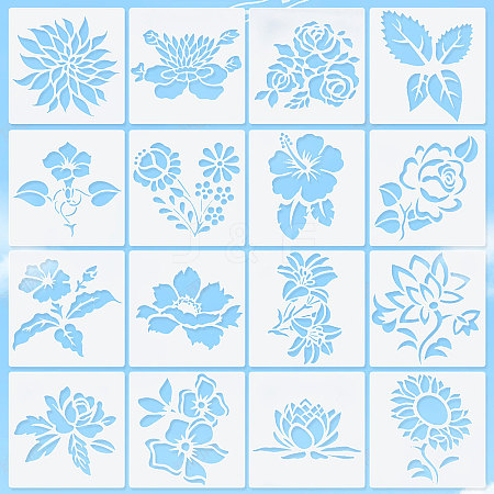 16Pcs 16 Patterns PET Plastic Hollow Out Drawing Painting Stencils Templates AJEW-WH0332-76-1