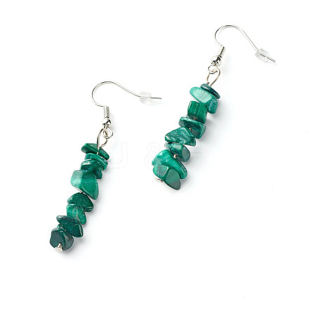 Natural Malachite Chip Beads Dangle Earrings X-EJEW-JE04649-11-1