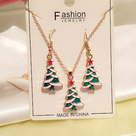 Christmas Tree Alloy Enamel Pendant Necklaces & Dangle Earrings Sets WG2E782-05-1