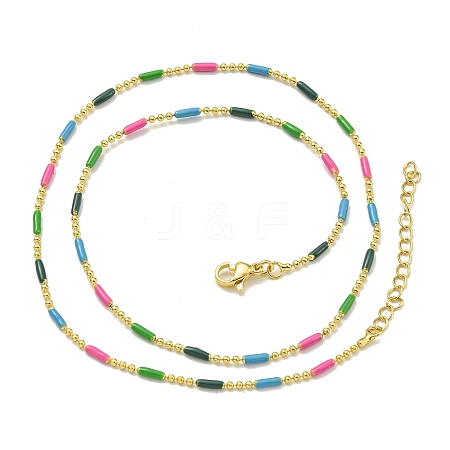 Brass Enamel Column Link Chain Necklaces NJEW-H039-02A-03G-1