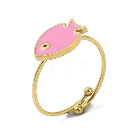 Ion Plating(IP) Fish 304 Stainless Steel Enamel Ring RJEW-A038-14G-01-1