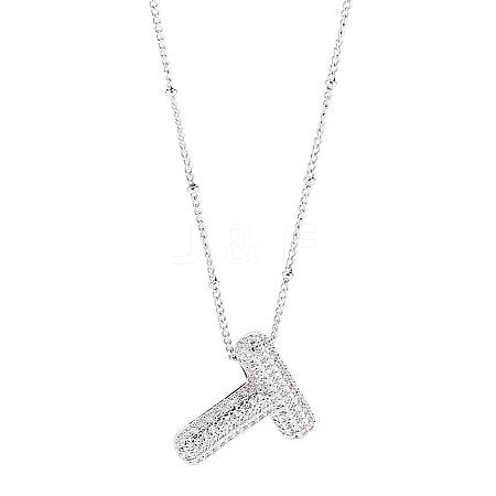 1Pc Brass Micro Pave Cubic Zirconia Letter Pendant Necklaces NJEW-LP0001-43T-P-1