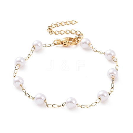 Round Plastic Imitation Pearl Beaded Bracelets BJEW-E054-02G-1