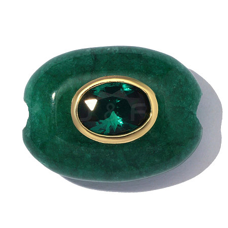 Brass Micro Pave Cubic Zirconia & Green Gemstone Beads GG-OY001-06G-04-1