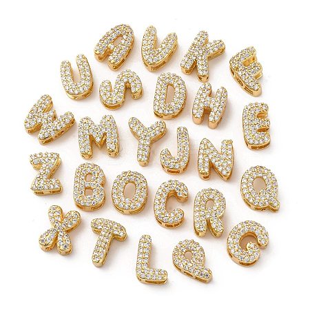 Brass Micro Pave Cubic Zirconia Beads KK-F895-19G-1