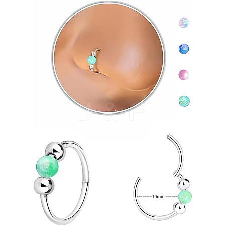 316L Surgical Stainless Steel & Round Synthetic Opal Hoop Nose Rings WG47E0A-01-1