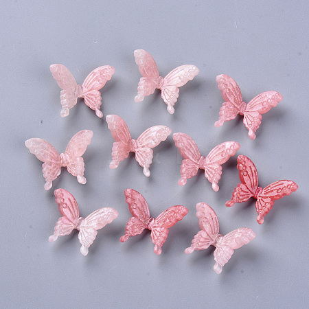  Jewelry Beads Findings Cellulose Acetate(Resin) Cabochons, Butterfly, Pink, 17~18x21~22x7~8mm