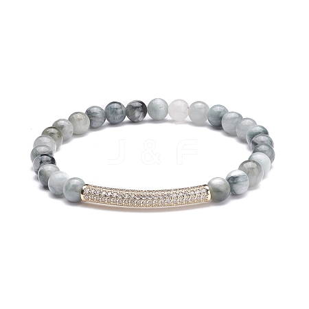 Round Natural Hawk's Eye Beads Stretch Bracelet for Girl Women BJEW-JB07151-01-1