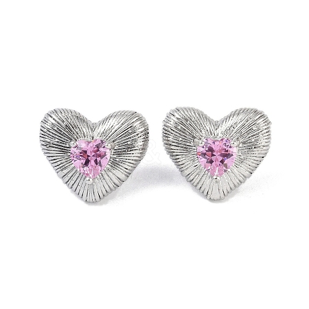 Heart 304 Stainless Steel Pearl Pink Cubic Zirconia Stud Earring for Women EJEW-Z047-05P-01-1