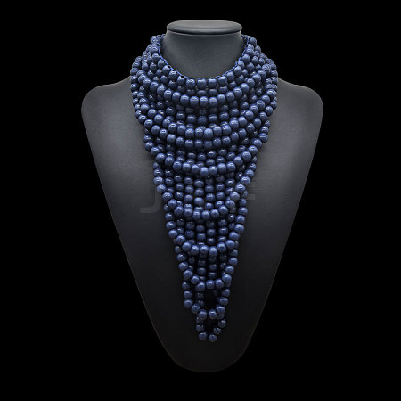 Round Wood Beaded  Multi Layered Bib Necklaces for Women FS-WG9E278-06-1