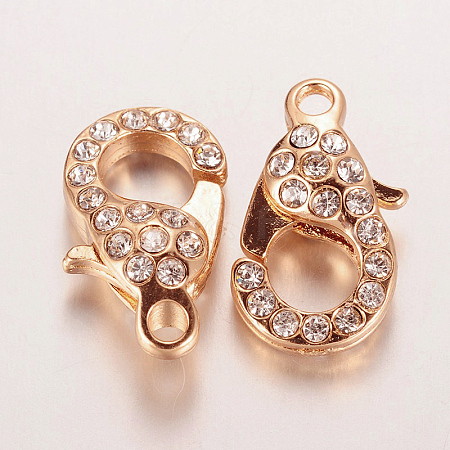 Alloy Glass Rhinestone Lobster Claw Clasps X-ZIRC-F022-63RG-1