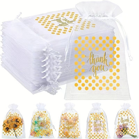 50Pcs Thank You Printed Organza DIY Craft Drawstring Bags PW-WG4E938-33-1