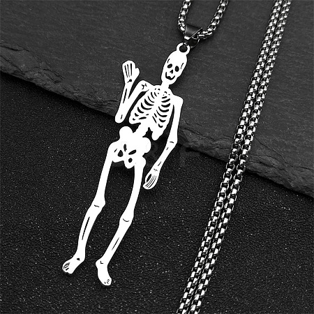 201 Stainless Steel Skeleton Pendant Necklaces LS-NJEW-K283-08P-1
