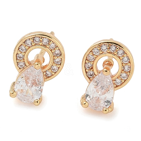 Rack Plating Brass Clear Cubic Zirconia Stud Earrings EJEW-M090-24G-1