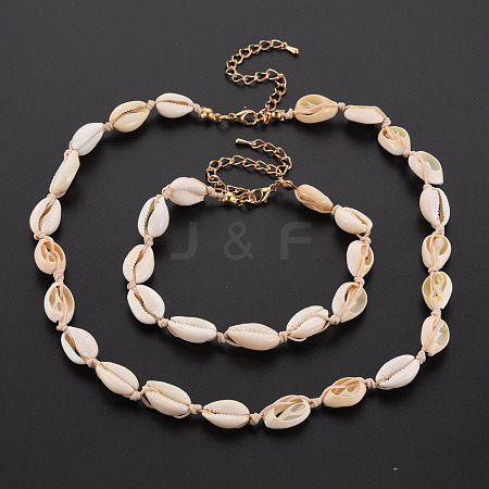 Natural Shell Beaded Necklace and Bracelet SJEW-T002-01-1