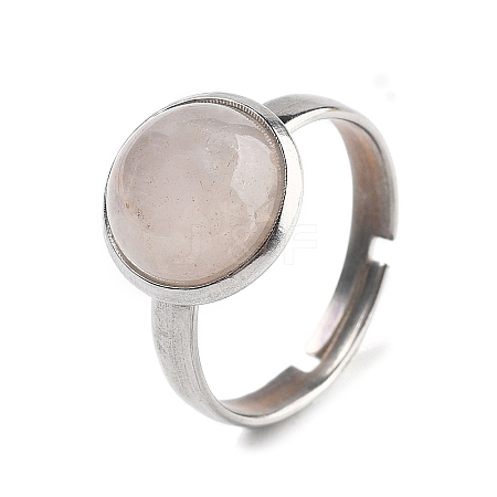 Half Round Natural Rose Quartz Finger Rings RJEW-M062-01P-39-1