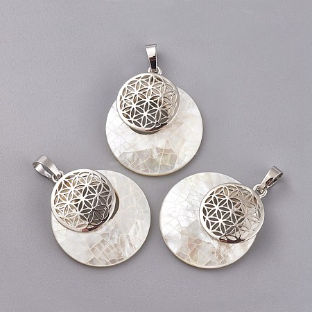 Natural White Shell Mother of Pearl Shell Pendants KK-F751-M-B05-1