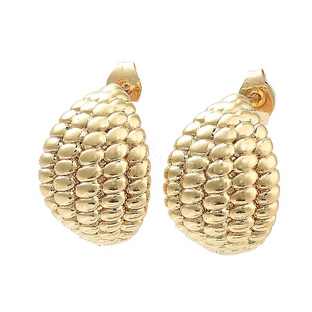 Brass Textured Teardrop Stud Earrings EJEW-M239-07G-1