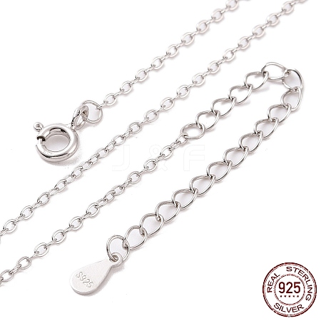 Anti-Tarnish Rhodium Plated 925 Sterling Silver Flat Cable Chain Necklace X-NJEW-A011-01A-P-1