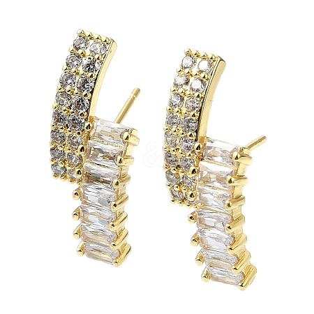 Rectangle Shape Brass Micro Pave Cubic Zirconia Stud Earrings EJEW-D098-11G-1