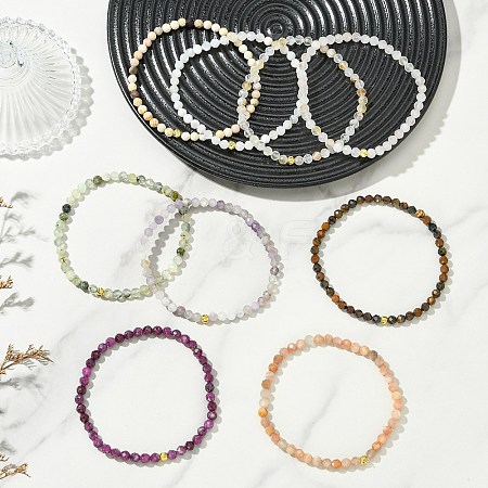 Natural Gemstone & Brass Beaded Stretch Bracelets for Women Men BJEW-JB13942-1