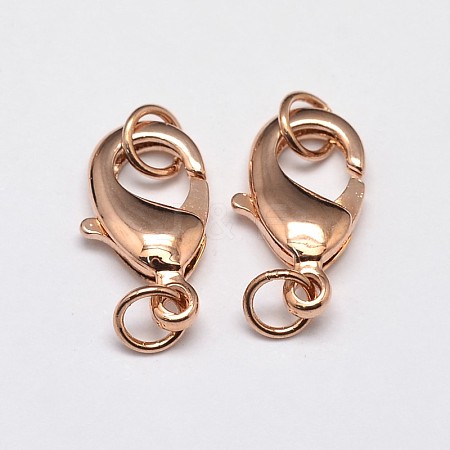 Rack Plating and Vacuum Plating Brass Lobster Claw Clasps for Jewelry Necklace Bracelet Making KK-I599-12mm-RG-RS-1