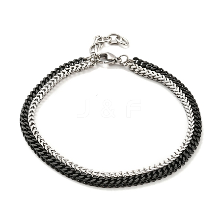 Two Tone 304 Stainless Steel Wheat Chains Double Layer Multi-strand Bracelets X-BJEW-D030-08EB-1