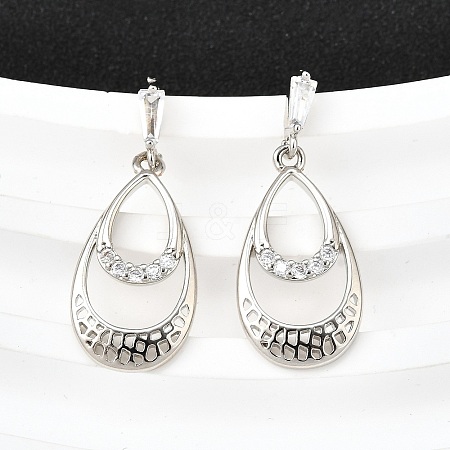 Brass Micro Pave Clear Cubic Zirconia Dangle Stud Earrings EJEW-M103-10P-1