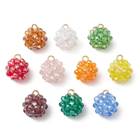 Handmade Nylon Wired Glass Beaded Pendants with Glass Pearl Round Bead PALLOY-CJ00105-1