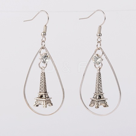 Tibetan Style Eiffel Tower Dangle Earrings  with Brass Drop Linking Rings and Brass Earring Hooks EJEW-JE01401-1