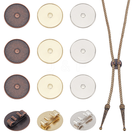 12Pcs 3 Colors Blank Alloy Bolo Tie Round Slider Pack FIND-PH0023-93-1