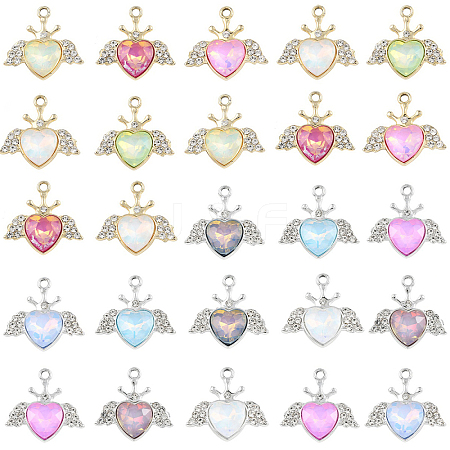 20Pcs 2 Colors UV Plating Alloy Mixed Color Glass Rhinestone Pendants FIND-YW0011-17-1