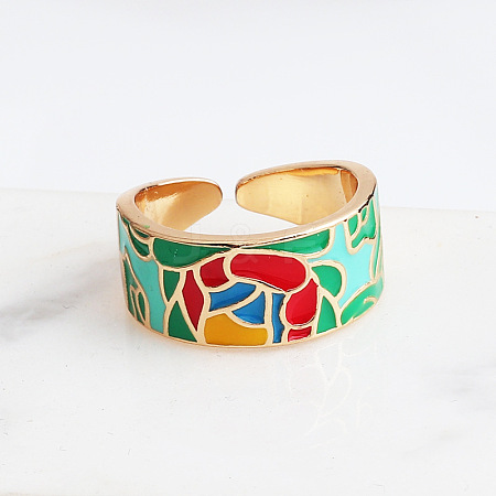 Retro Adjustable Alloy Cubic Zirconia and Enamel Cuff Rings FS-WG5A152-07-1