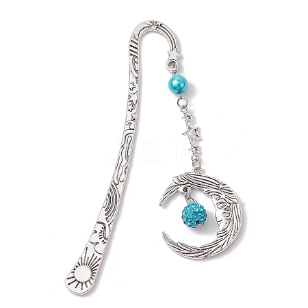 Alloy Moon Pendant Bookmark AJEW-JK00296-03-1