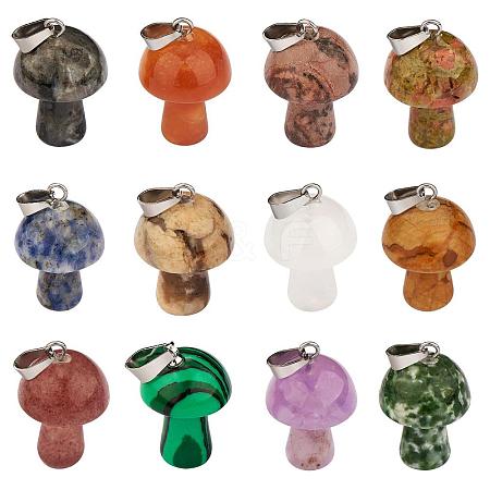 12 Pieces Gemstone Mushroom Charm Pendant Crystal Mushroom Natural Stone Pendants Mixed Color for Jewelry Necklace Earring Making Crafts JX550B-1