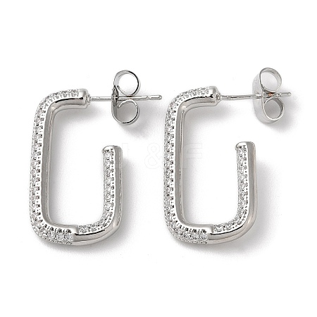 Rectangle Brass Cubic Zirconia Stud Earrings EJEW-K247-15P-1