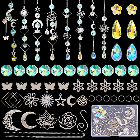DIY Stainless Steel Glass Sun Moon Hanging Suncatcher Making Kits DIY-SC0031-25-1