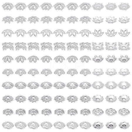 100Pcs 10 Styles Brass Bead Caps KK-PH0012-35S-1