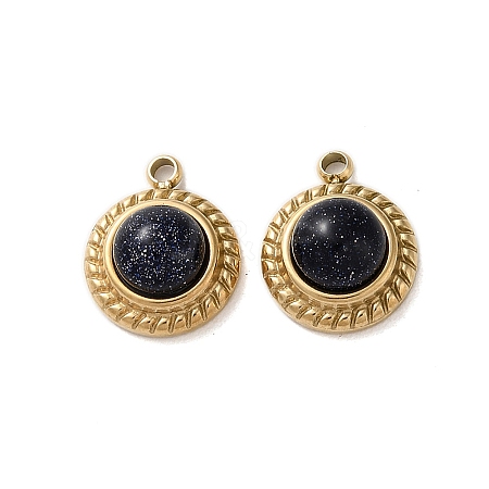 Synthetic Blue Goldstone Half Round Charms STAS-L022-399G-02-1