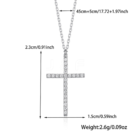 Cross Rhodium Plated 925 Sterling Silver Micro Pave Clear Cubic Zirconia Pendant Necklaces RV3627-1-1