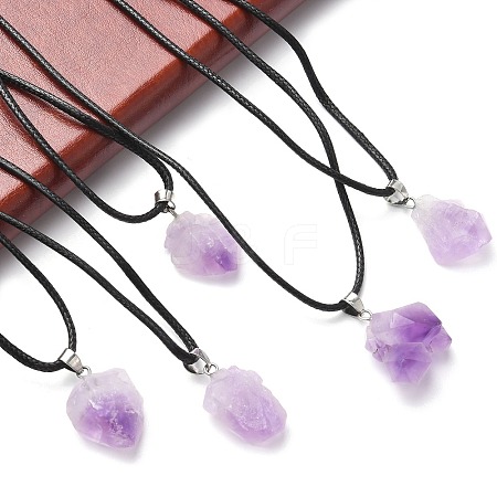 Natural Amethyst Pendant Necklaces X-NJEW-E146-01-1